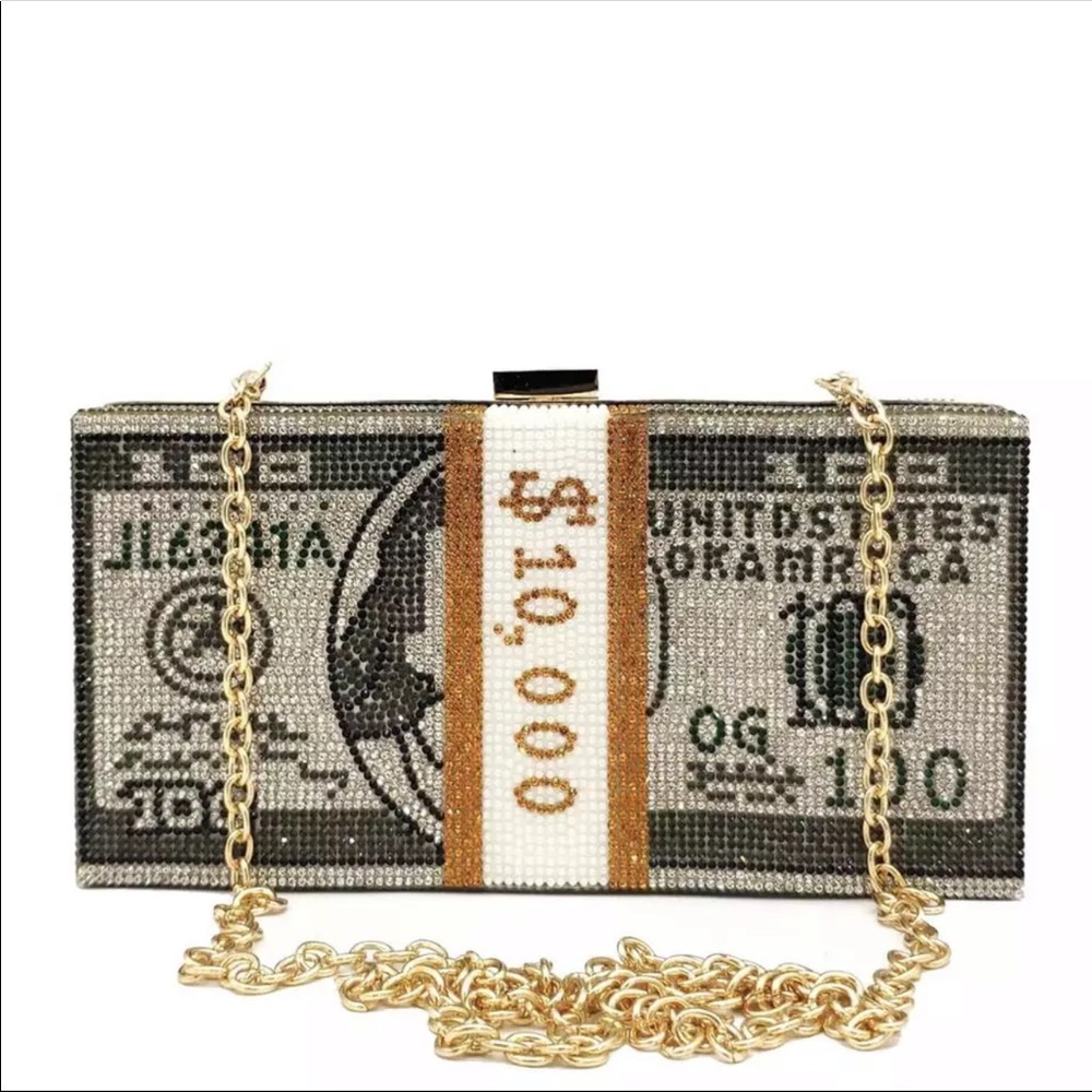 💵SUPERB rhinestone Money Crystal Clutch/purse